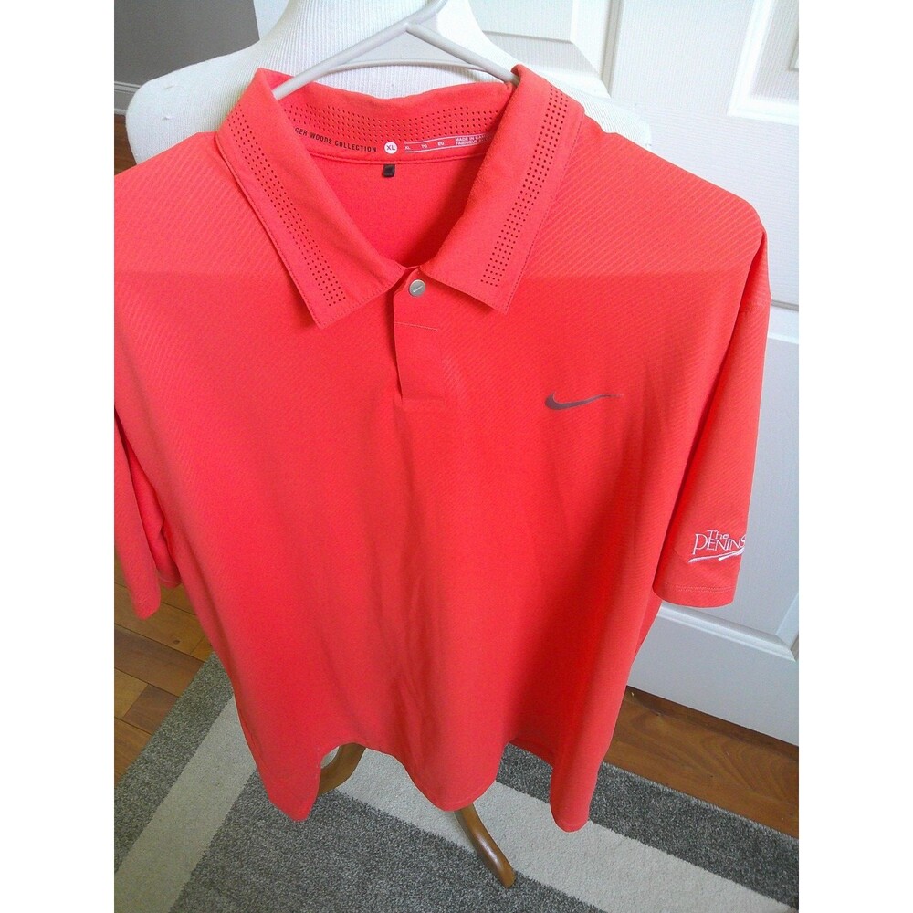 Nike  DriFit Tiger Woods TW Golf Shirt  Orange Polo Performance The Peninsula XL